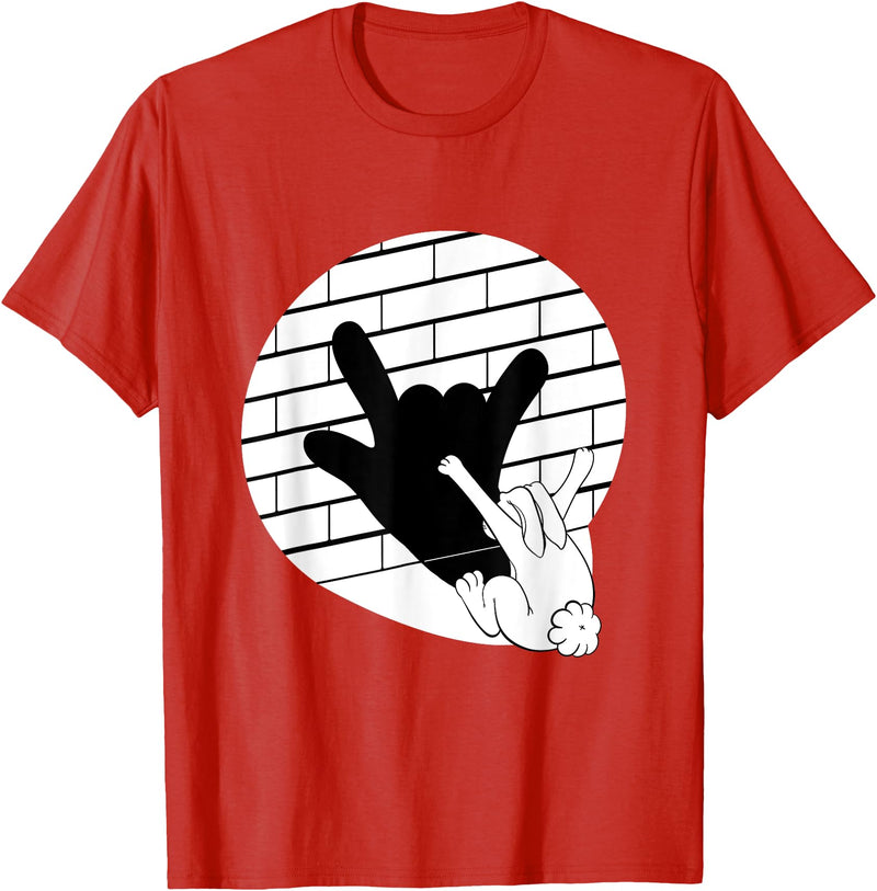 Funny Rabbit Hand Puppet Bunny Shadow T-Shirt in Red