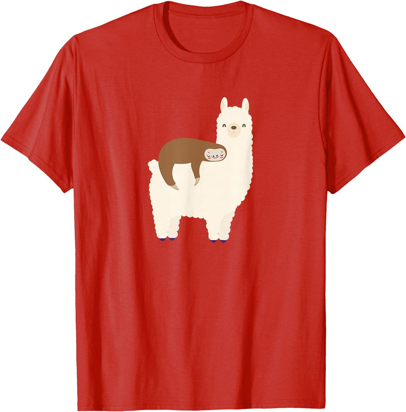 Unique Animal Lover Apparel Decor & Gifts Outlet Sloth Riding Llama Funny Graphic for Women for Girls T-Shirt - Red