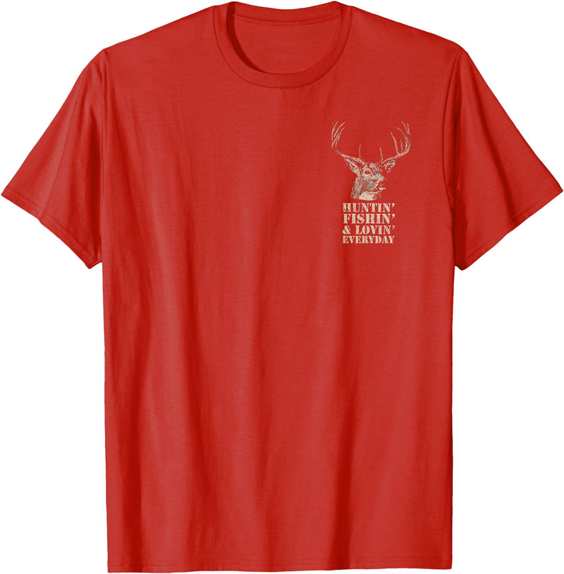 Fishing and Hunting Outdoors Designs Hunting and Fishing American Flag (Design on Front and Back) T-Shirt - Red