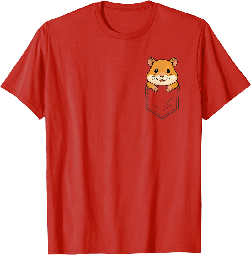 Funny Hamster Peeking in Pocket Animal Lover Men Women Kids T-Shirt - Red