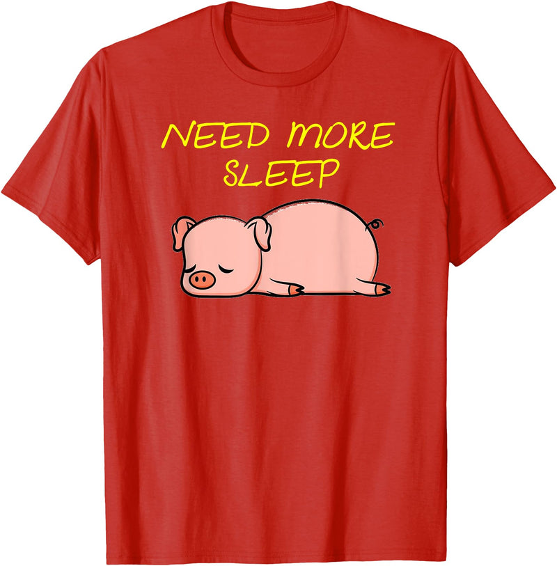 Cute Animal Pyjama Sleep Bed Outfits Funny Sleeping Pig Pajama Design for Bedtime T-Shirt - Red