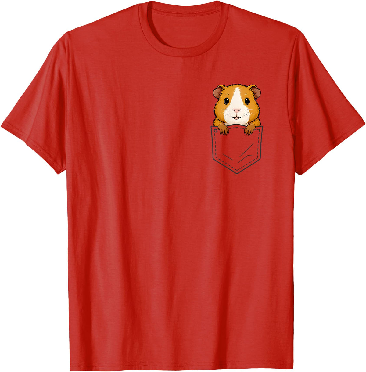 Animal In Pocket Tee Funny Guinea Pig Peeking in Pocket Cavy Rodent Animal Lover T-Shirt - Red