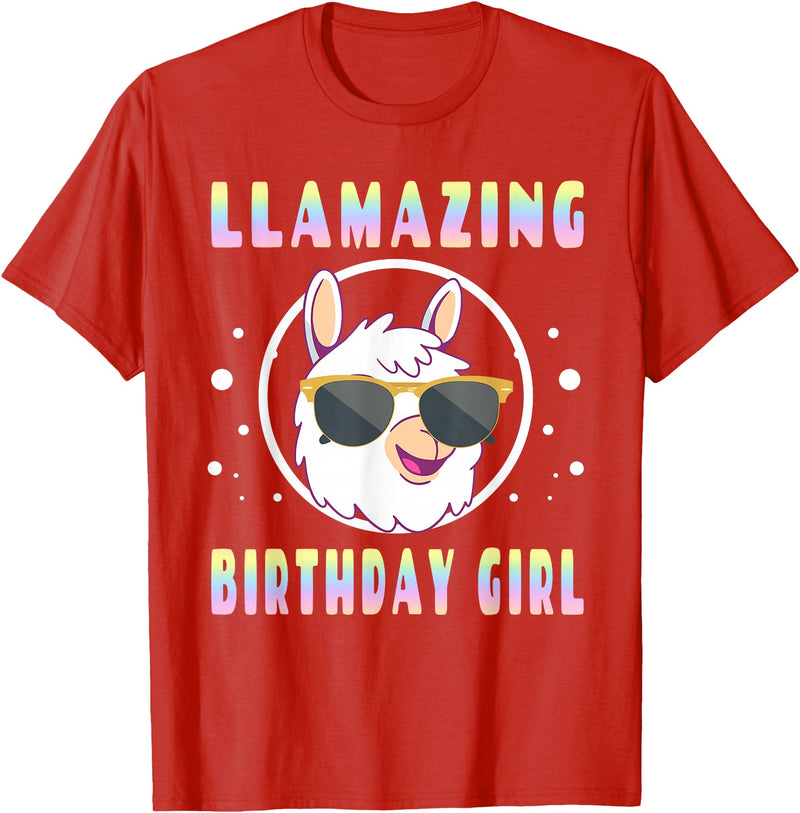 LLama Squad Shirts and Gifts Llama Birthday Girl Party Outfit Amazing Pun Fun Rainbow T-Shirt - Red