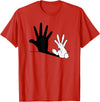 Hand Shadow Funny Chinese Shadow Rabbit T-Shirt in Red