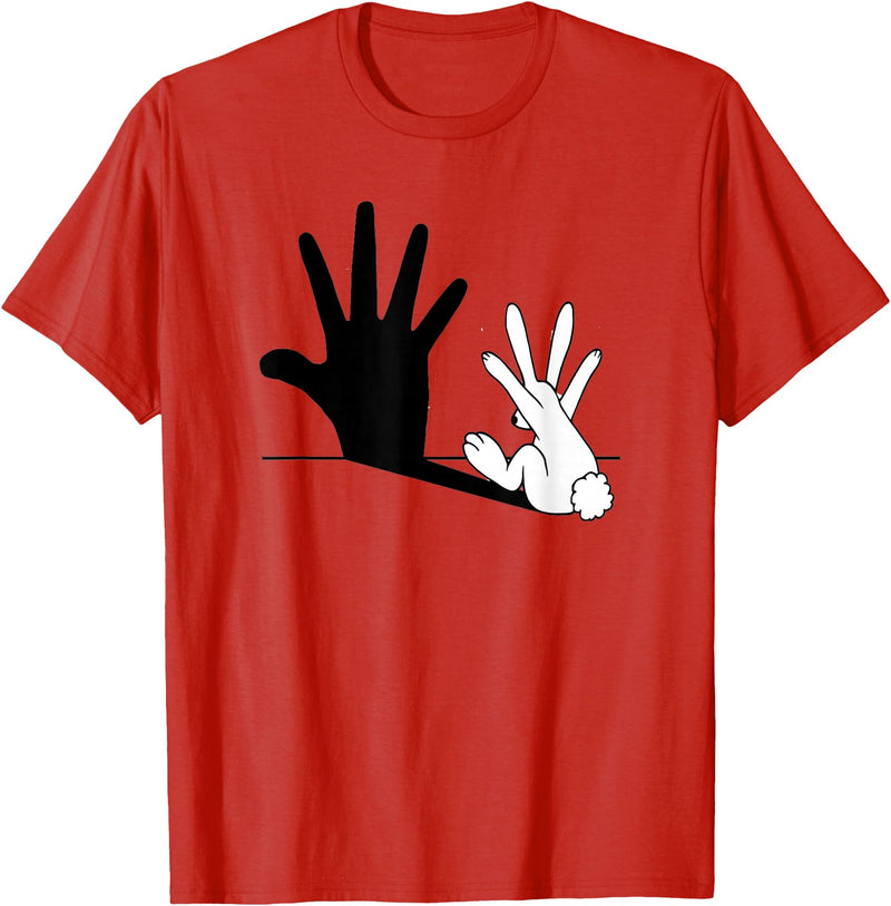 Hand Shadow Funny Chinese Shadow Rabbit T-Shirt in Red