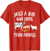 Farm animals Cute Just A Boy Who Loves Farm Animals Pig Chicken Cow T-Shirt - Red