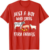 Farm animals Cute Just A Boy Who Loves Farm Animals Pig Chicken Cow T-Shirt - Red