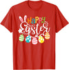 Happy Easter Bunny Rabbit Face Funny Easter Day Women Girls T-Shirt (Black) in Red