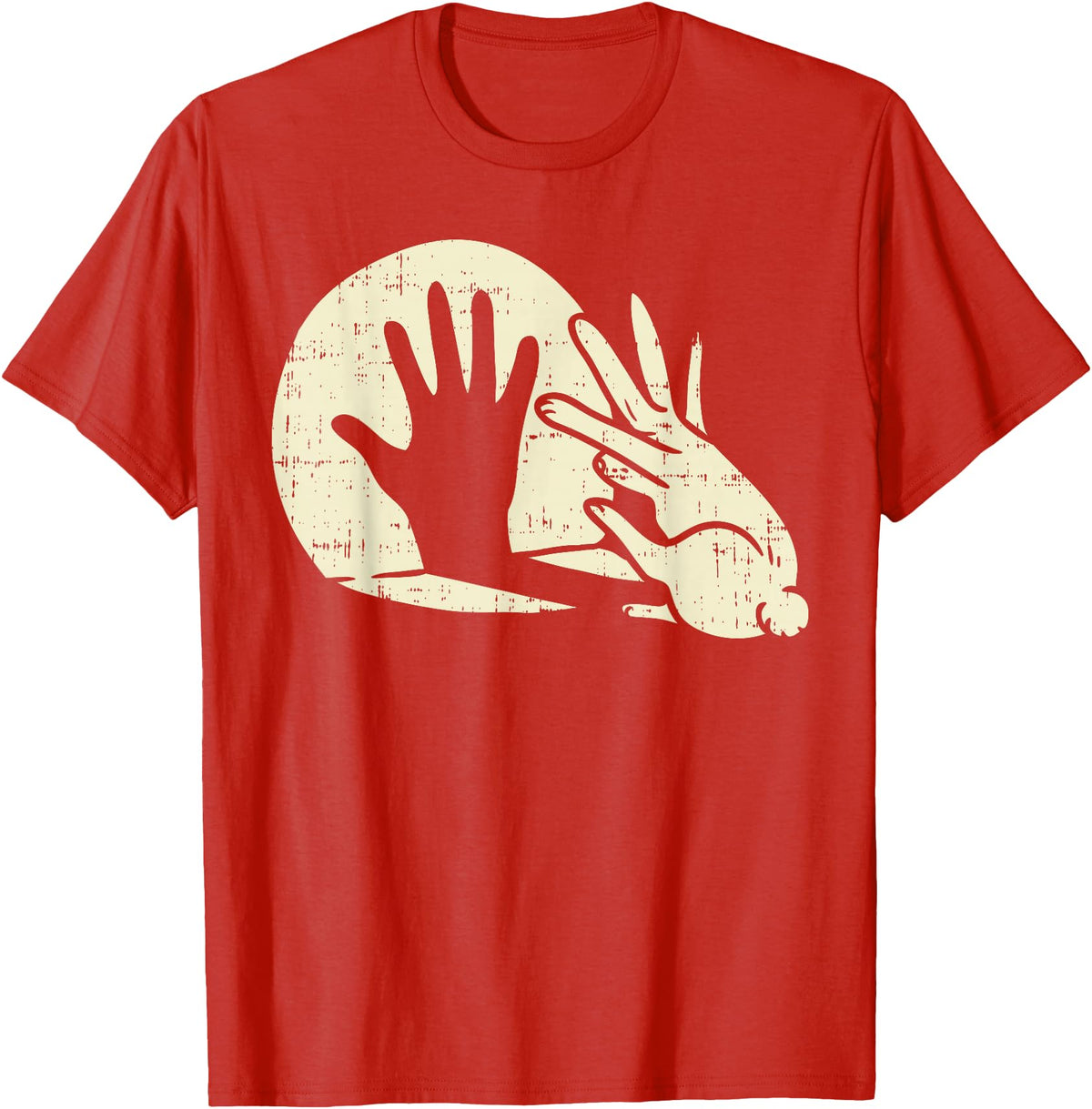 Funny Rabbit Animal Bunny Lover Shadow Play Pun Gift T-Shirt in Red