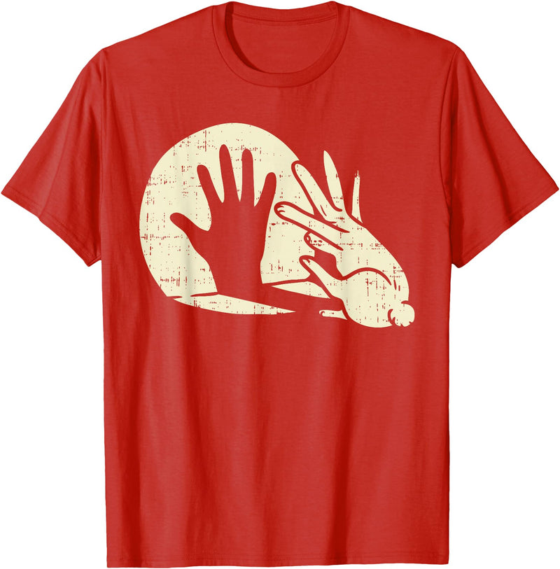 Funny Rabbit Animal Bunny Lover Shadow Play Pun Gift T-Shirt in Red