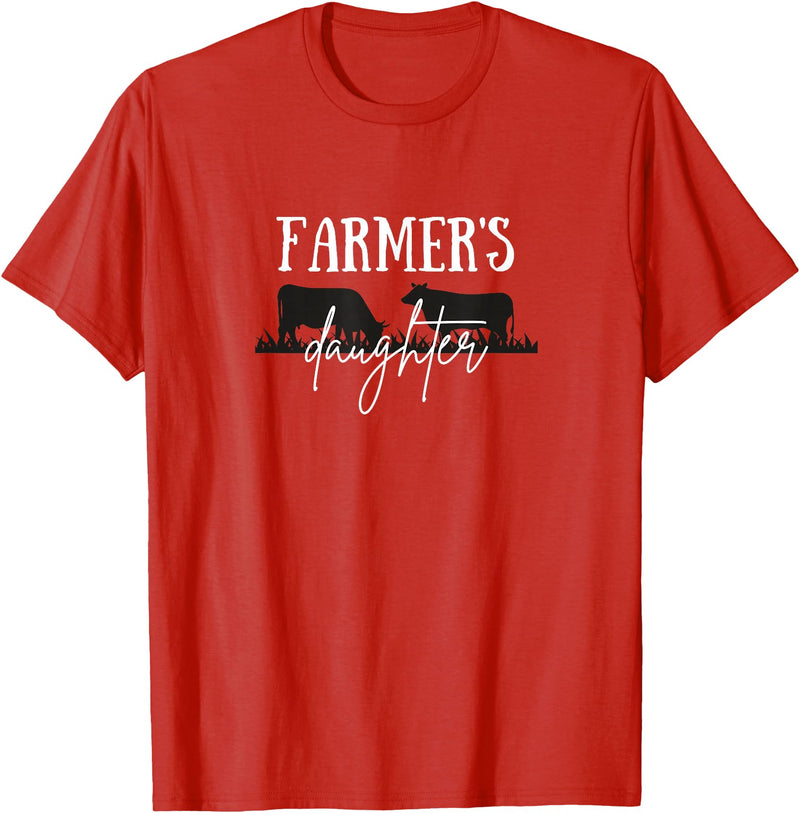 Wild Echo Designs Farmer's Daughter, Farm Life, Cattle Farm, Cute Cow T-Shirt - Red