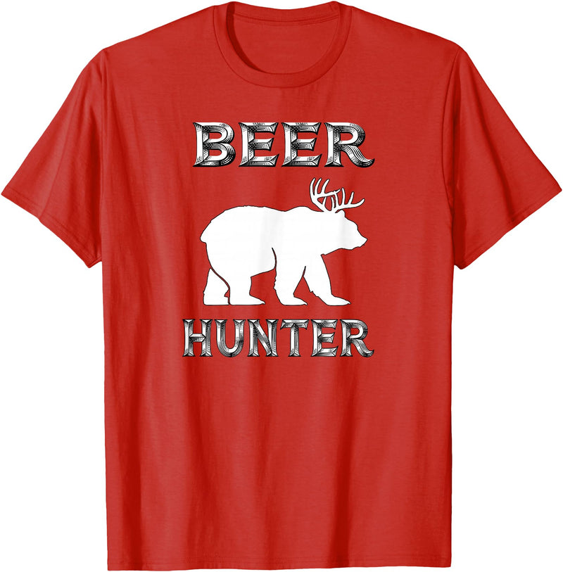 funny Beer Hunter shirt Funny Bear Deer BEER Hunting Tee Shirt T-Shirt - Red