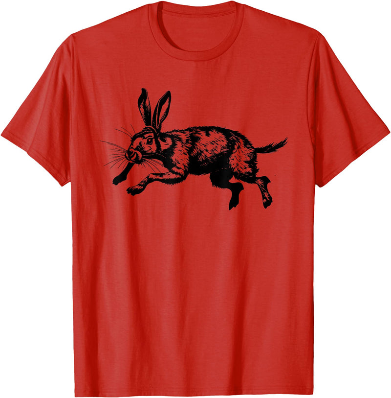 Jackrabbit Bunny Rabbit Hare Minimalist Animal Drawing T-Shirt in Red