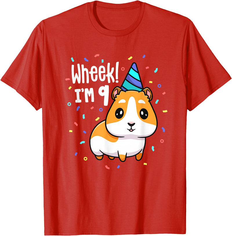 Guinea Pig Birthday by Joy Haus Guinea Pig Birthday Party Wheek Kids 9 Year Old 9th Outfit T-Shirt - Red