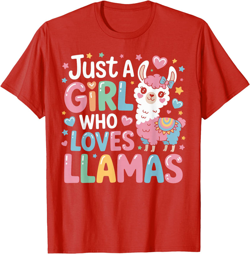 Funny Adorable Llama Lover Just a Girl Who Loves Cute Llamas Gifts for Girls Kids T-Shirt - Red