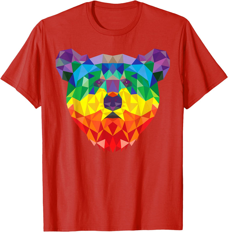 Bear Gay Pride Novelty by Ryan Co. Geometric Bear LGBT Rainbow Flag Gay Pride Men Women T-Shirt - Red