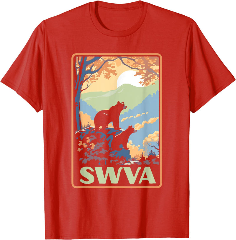 Giant Step Design Co. SWVA Southwest Virginia Black Bears Vintage Parks Poster T-Shirt - Red