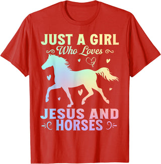 Jesus and Horses Christian Religious. Just A Girl Who Loves Jesus And Horses T-Shirt - Red