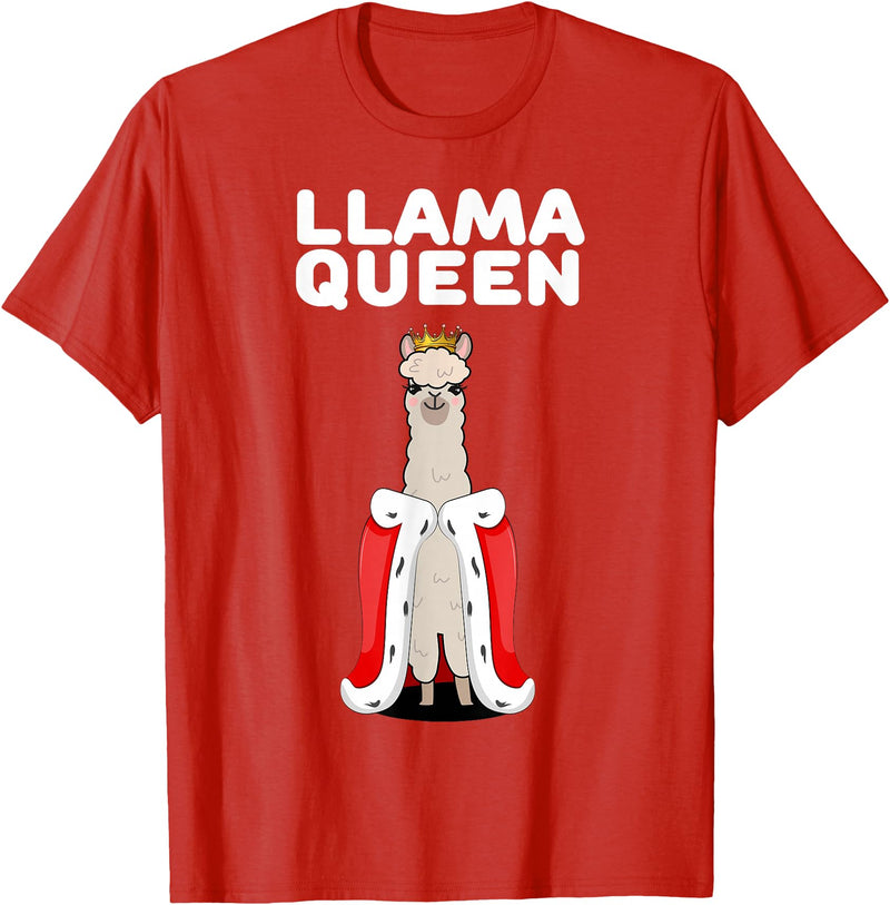 Womens Llama Shirts for Girls Llama Queen | Girls Llama Tshirt | Womens Llama T-Shirt - Red