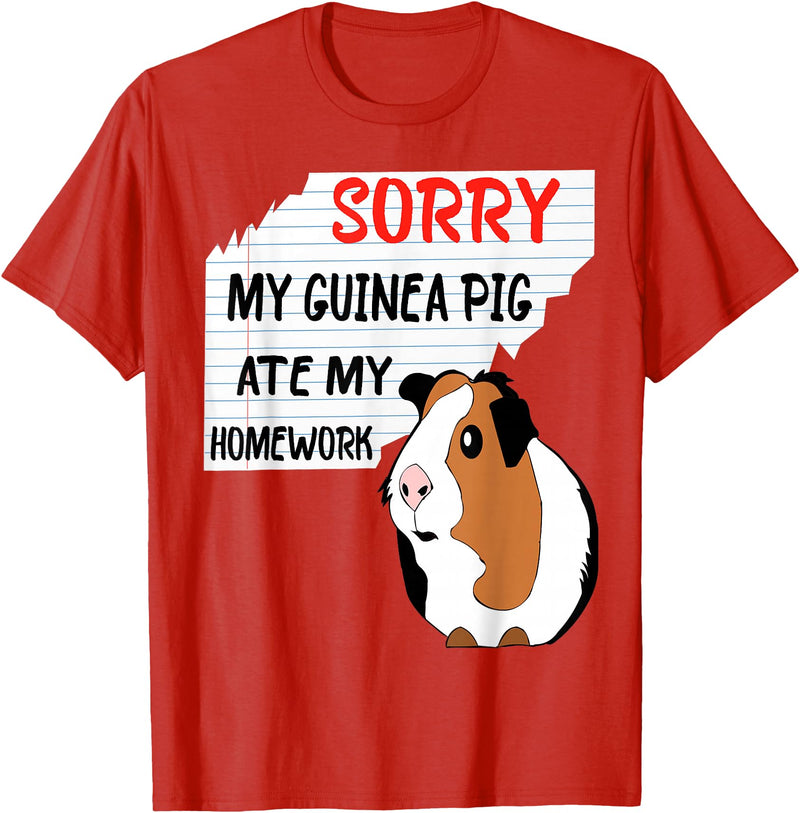 Funny Back to School Sorry My Guinea Pig Ate My Homework School Funny Guinea Pig T-Shirt - Red