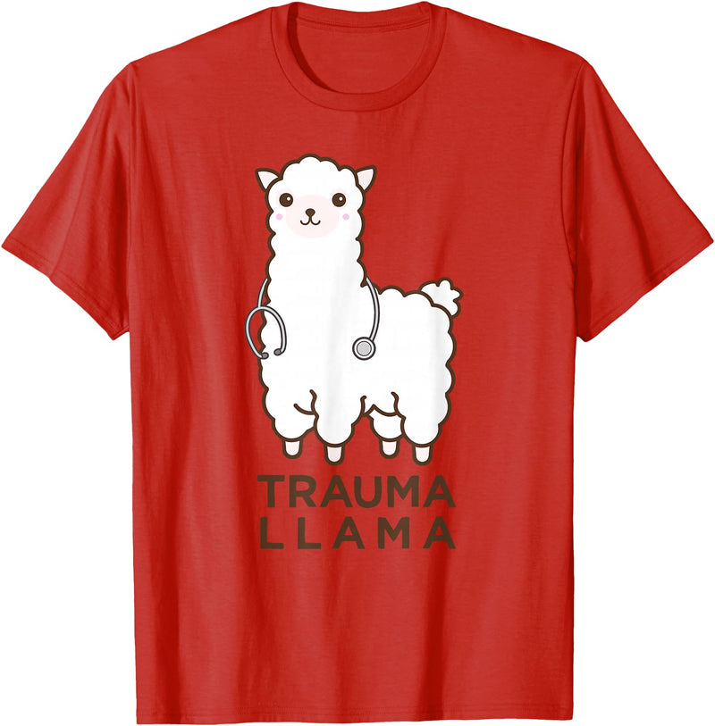 Doc Llama Apparel T-Shirt Funny Llama Doctor T-Shirt, No Trauma Llamas Tee Apparel T-Shirt - Red