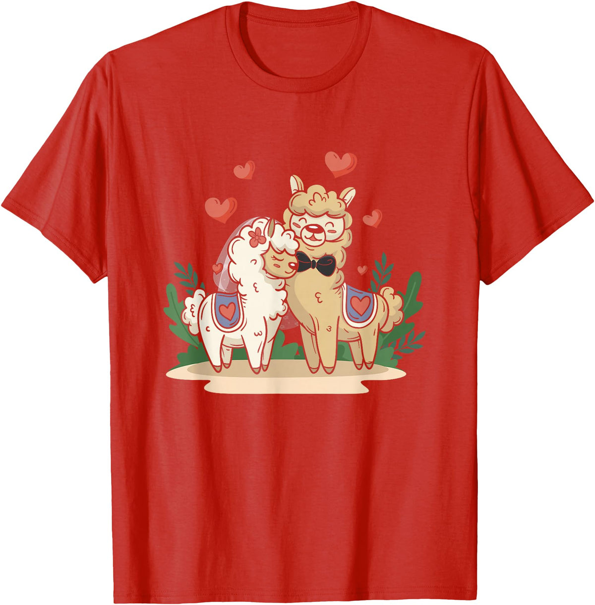 Llama Bride and Groom Wedding Matching Couple Llama Bride and Groom Wedding Art Matching Couple Loving T-Shirt - Red