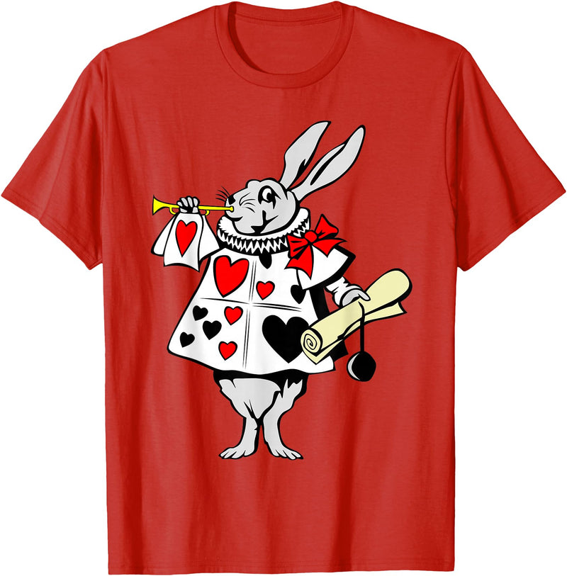 Alice in Wonderland Rabbit Easter Bunny Playing Music T-Shirt in Red
