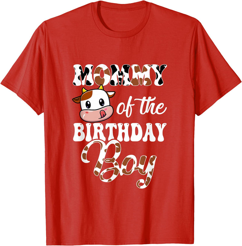 Love Family Matching Mommy of The Birthday Boy Cow Farm 1St Birthday Boy T-Shirt - Red