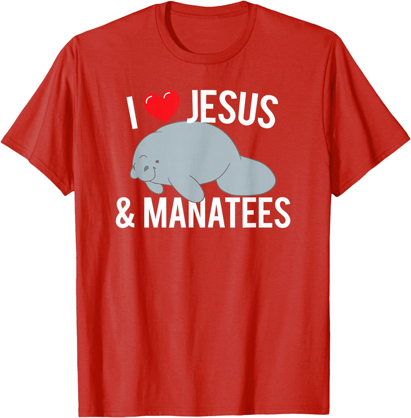 Sea Cows Tees I Love Jesus and Manatees, Cute Christian Manatee T Shirt T-Shirt - Red