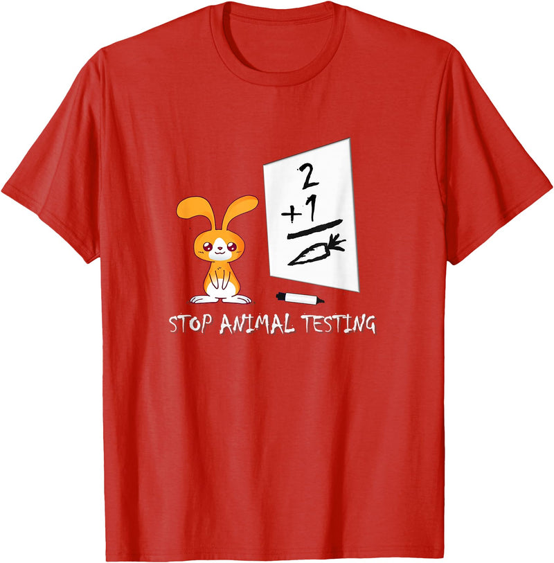 Cute Rabbit Bunny Stop Animal Testing Funny Kawaii T-Shirt in Red