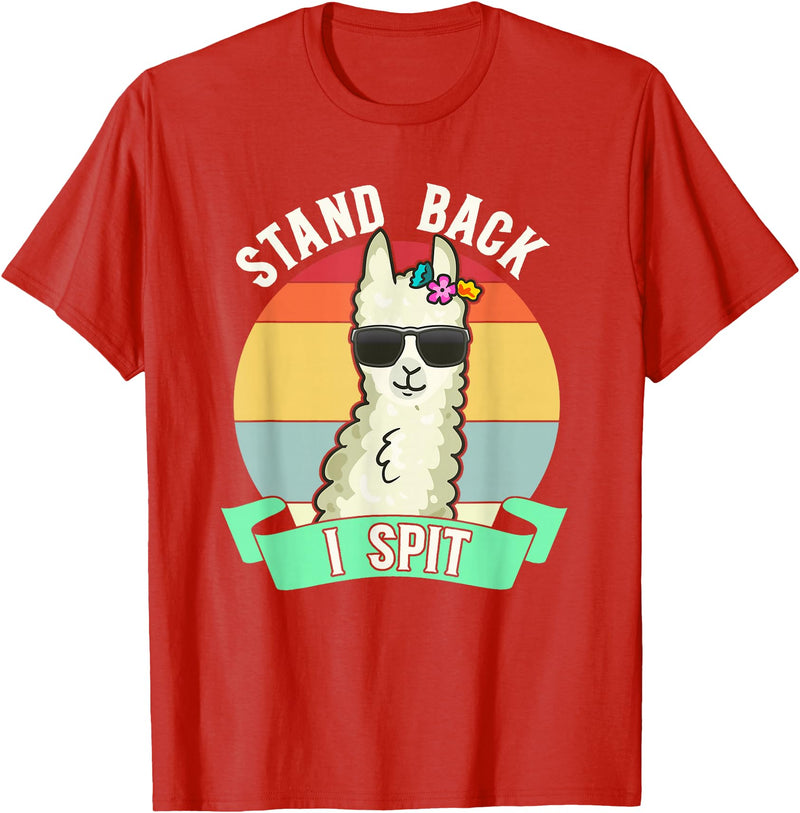 Retro Sunset Llama Spitter Joke Girls Boys Toddler Funny Llama Lover Stand Back I Spit Cute Llamas Spitting Pet T-Shirt - Red