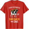 Funny Gift Idea for Sunflower and Cow Lovers Easily Distracted By Sunflowers and Cows T-Shirt - Red