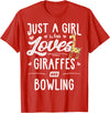 Giraffe Memme Just A Girl Who Loves Giraffes and Bowling Giraffe Gift T-Shirt - Red