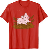 Pigs Mud Pig Playing in the Mud T-Shirt - Red