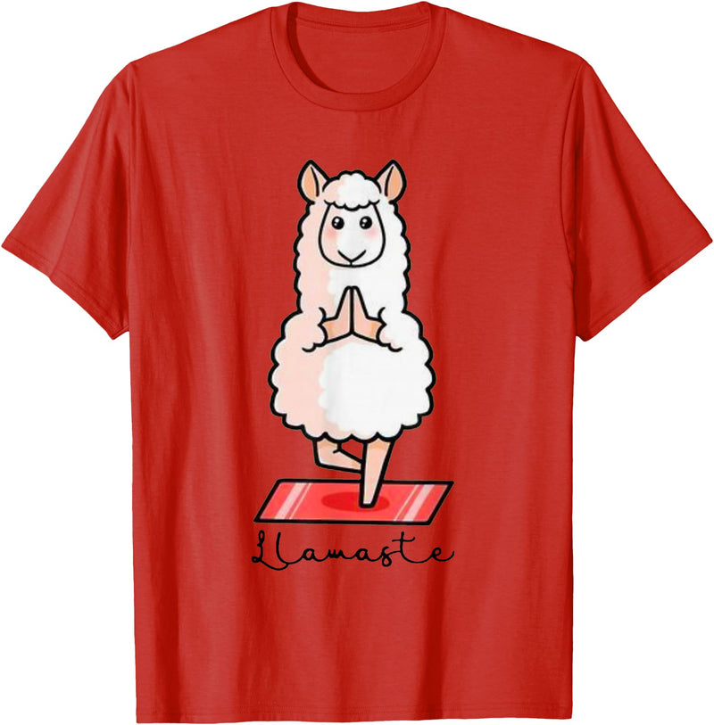 Dibba Designs Llamaste Llama Alpaca Yoga Exercise Fitness Gym Workout T-Shirt - Red
