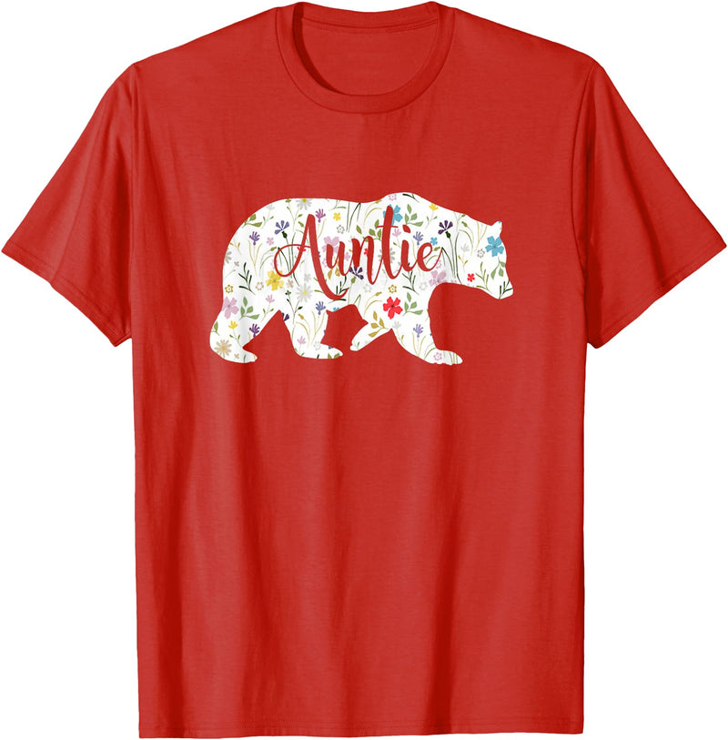 All in the Bear Family Aunt Auntie Bear Floral Flowers Pattern Fun Gift T-Shirt - Red