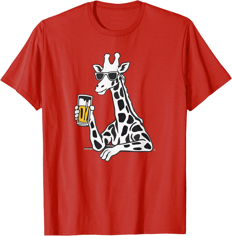 Laroli Aesthetic Art Cool Sunglasses Giraffe Beer Drinking Giraffe T-Shirt - Red