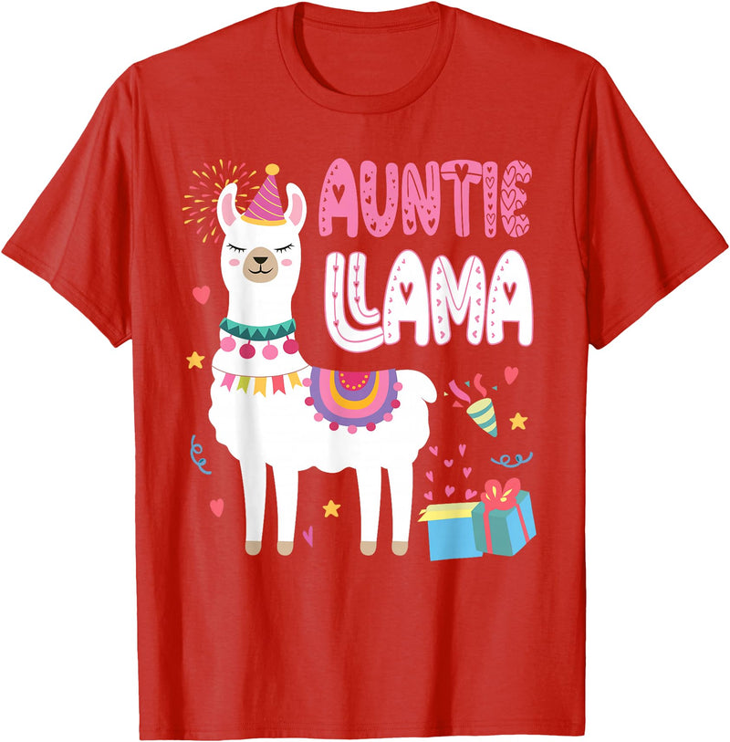 Family Matching Llama Birthday Party Supplies Auntie Llama Aunt Of The Birthday Llama Birthday T-Shirt - Red