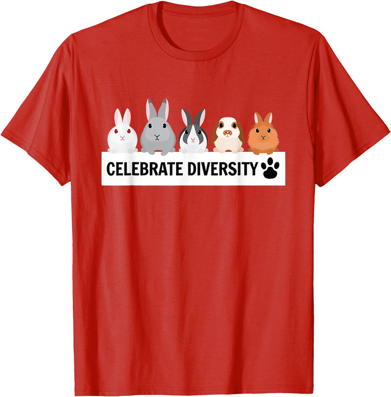 Celebrate Diversity Cute Pet Bunny for Rabbit Lovers T-Shirt in Red