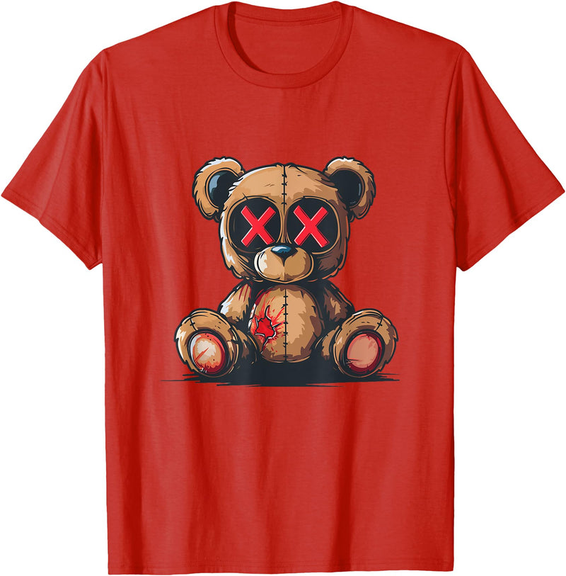 Trending Tees Stuffed Teddy Bear with X eyes T-Shirt - Red