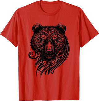 Best Tribal Tattoo Designs I Trends I Born for Art Bear Grizzly Nordic Indian Celtic Mythology Wild Animal Fan T-Shirt - Red