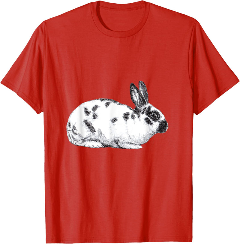 Cute English Spotted Bunny Rabbit Drawing T-Shirt in Red