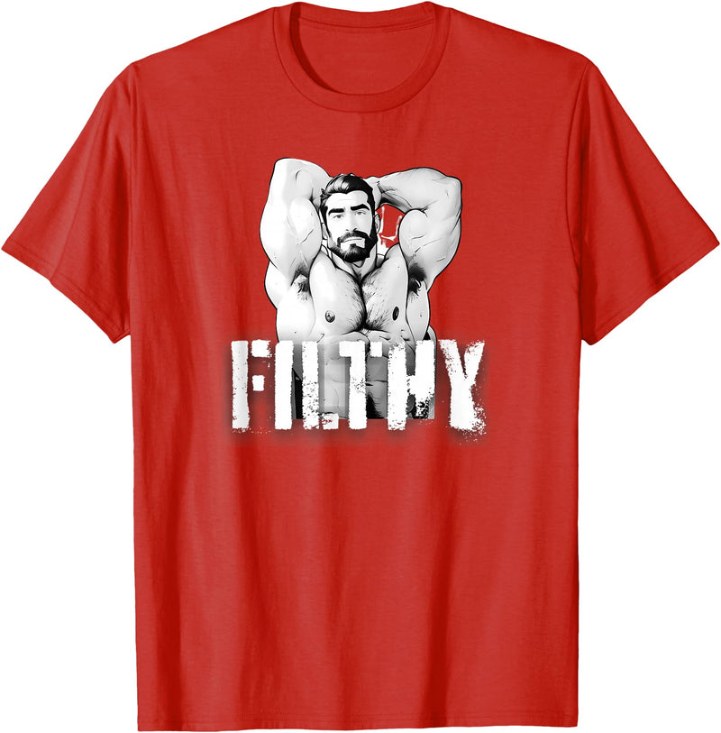 Muscular Daddy Bear Art By Big Daddy Bear Mens Filthy Gay Bear Muscle Daddy Bear LGBT Gay Pride 2024 T-Shirt - Red