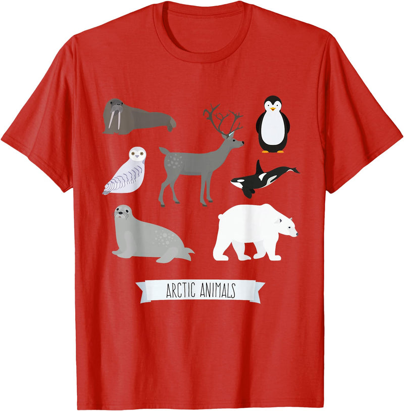 Novelty Arctic Animal Gifts Arctic Animals Gift Walrus Penguin Polar Bear Arctic Kids T-Shirt - Red