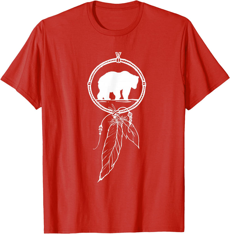 American Indian Shirts by CrushRetro Native American Dreamcatcher Bear Women Men Kids T-Shirt - Red