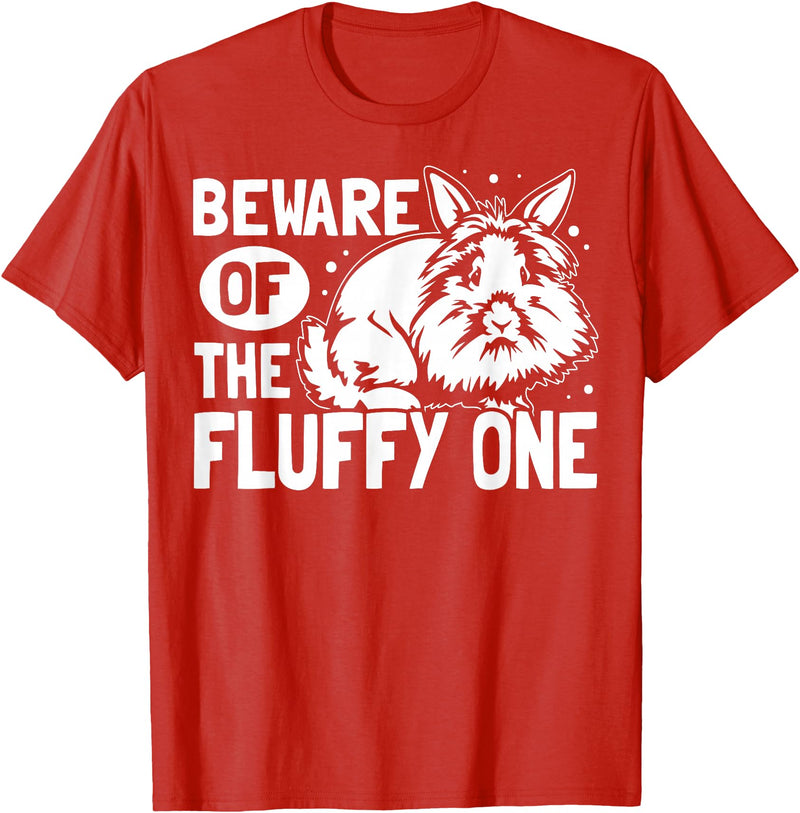 Beware of the Fluffy One - Lionhead Rabbit T-Shirt in Red