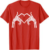 Skeleton Hand Halloween Trendy Novelty Graphic Art Skeleton Hands Heart Sign Halloween Tops T-Shirt - Red