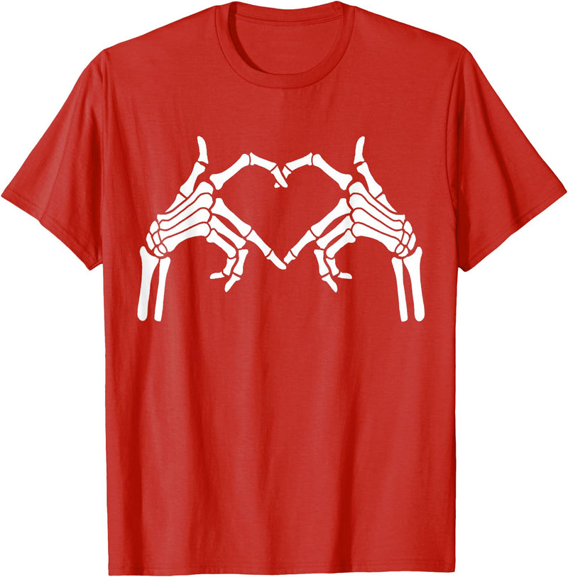 Skeleton Hand Halloween Trendy Novelty Graphic Art Skeleton Hands Heart Sign Halloween Tops T-Shirt - Red
