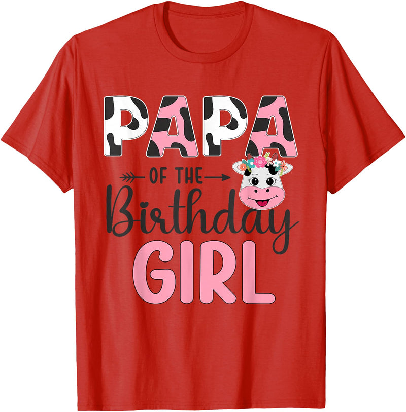 Cow Birthday Shirt For Family Men Women Cow Lover Papa of The Birthday Girl Farm Cow 1 St Birthday Girl T-Shirt - Red