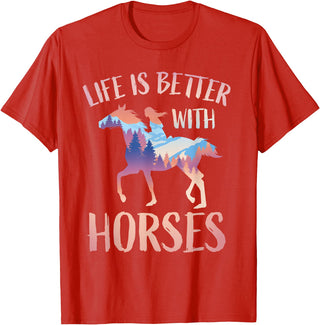 Horse Riding Gifts For Girls And Women Horse Rider - Life Is Better With Horses T-Shirt - Red